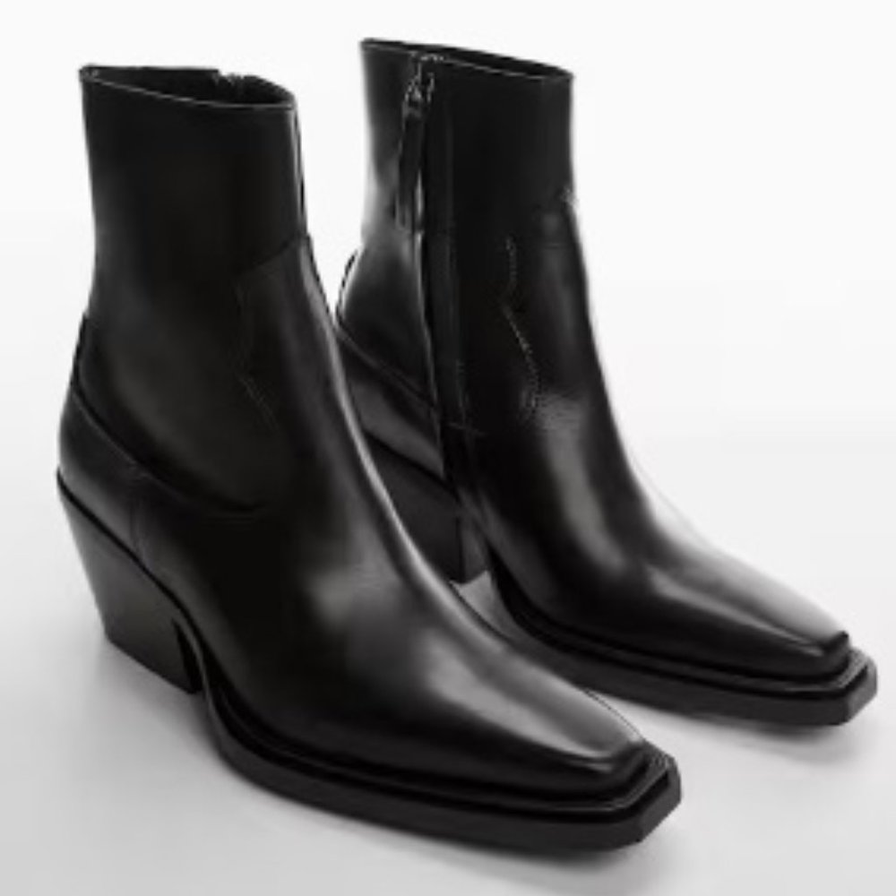 Mango Leather Cowboy Western Style Ankle Boots